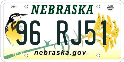 NE license plate 96RJ51
