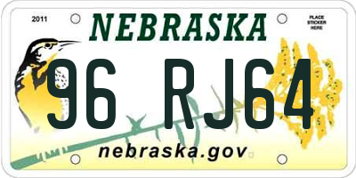 NE license plate 96RJ64