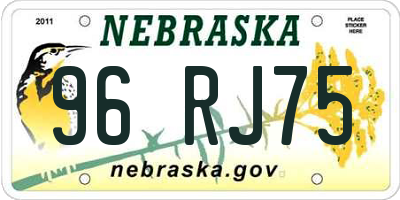 NE license plate 96RJ75
