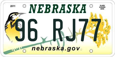 NE license plate 96RJ77
