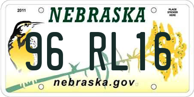 NE license plate 96RL16