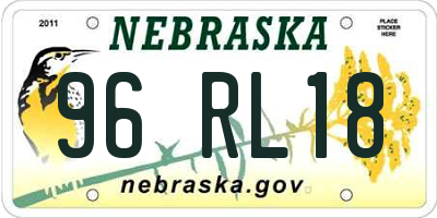 NE license plate 96RL18