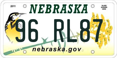 NE license plate 96RL87