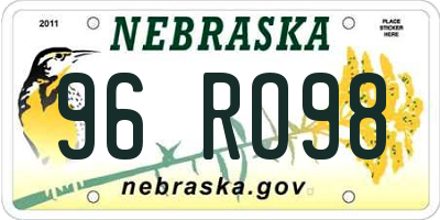 NE license plate 96RO98