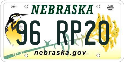 NE license plate 96RP20