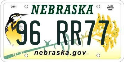 NE license plate 96RR77