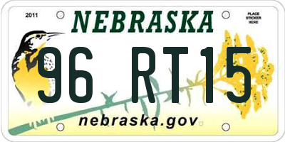 NE license plate 96RT15