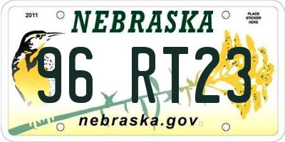 NE license plate 96RT23