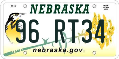 NE license plate 96RT34