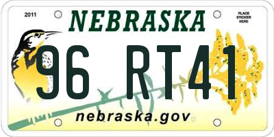 NE license plate 96RT41