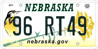 NE license plate 96RT49