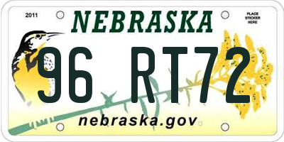 NE license plate 96RT72