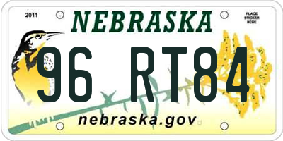 NE license plate 96RT84