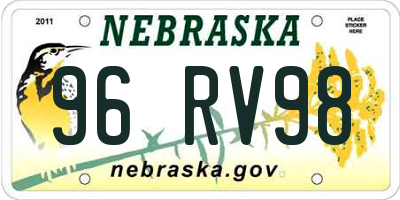 NE license plate 96RV98
