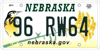 NE license plate 96RW64