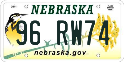 NE license plate 96RW74