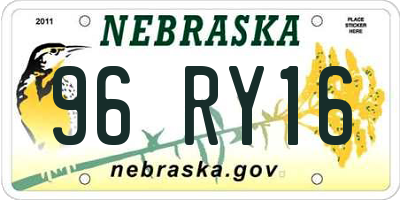 NE license plate 96RY16