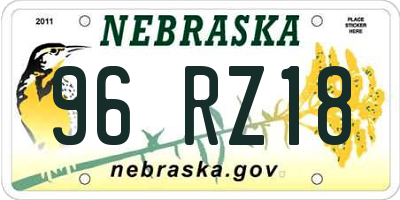 NE license plate 96RZ18