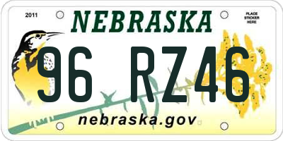 NE license plate 96RZ46