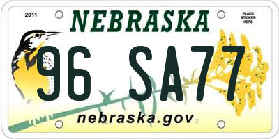NE license plate 96SA77