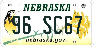 NE license plate 96SC67
