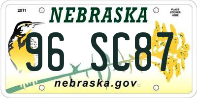 NE license plate 96SC87