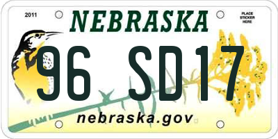 NE license plate 96SD17