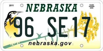 NE license plate 96SE17