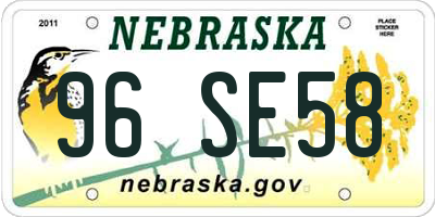 NE license plate 96SE58