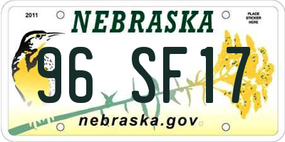 NE license plate 96SF17