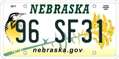 NE license plate 96SF31