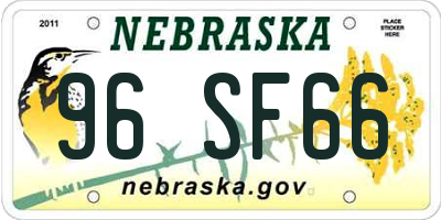 NE license plate 96SF66
