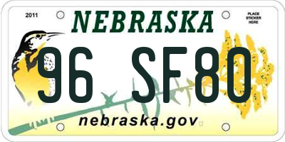 NE license plate 96SF80