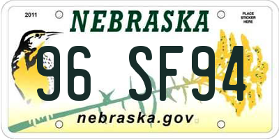 NE license plate 96SF94