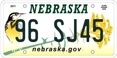 NE license plate 96SJ45