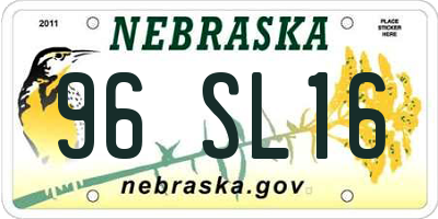 NE license plate 96SL16