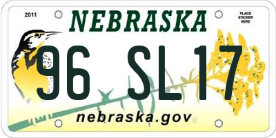NE license plate 96SL17