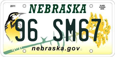 NE license plate 96SM67