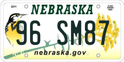 NE license plate 96SM87