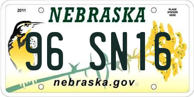 NE license plate 96SN16