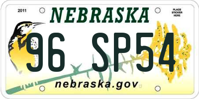 NE license plate 96SP54