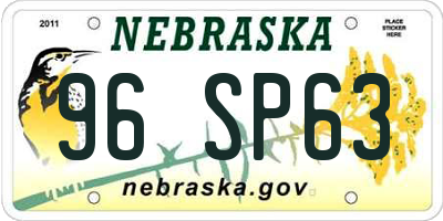 NE license plate 96SP63