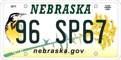 NE license plate 96SP67