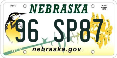 NE license plate 96SP87
