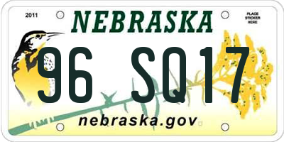 NE license plate 96SQ17