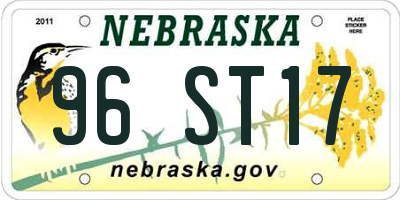 NE license plate 96ST17