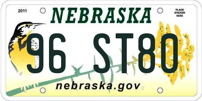 NE license plate 96ST80