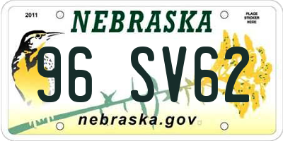 NE license plate 96SV62