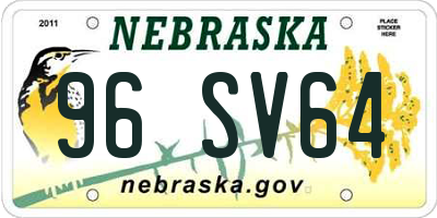 NE license plate 96SV64