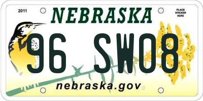 NE license plate 96SW08